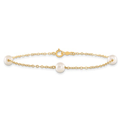 14k 5-6mm White Near-Round Freshwater Cultured Pearl 3-Station 7.25 inch Bracelet