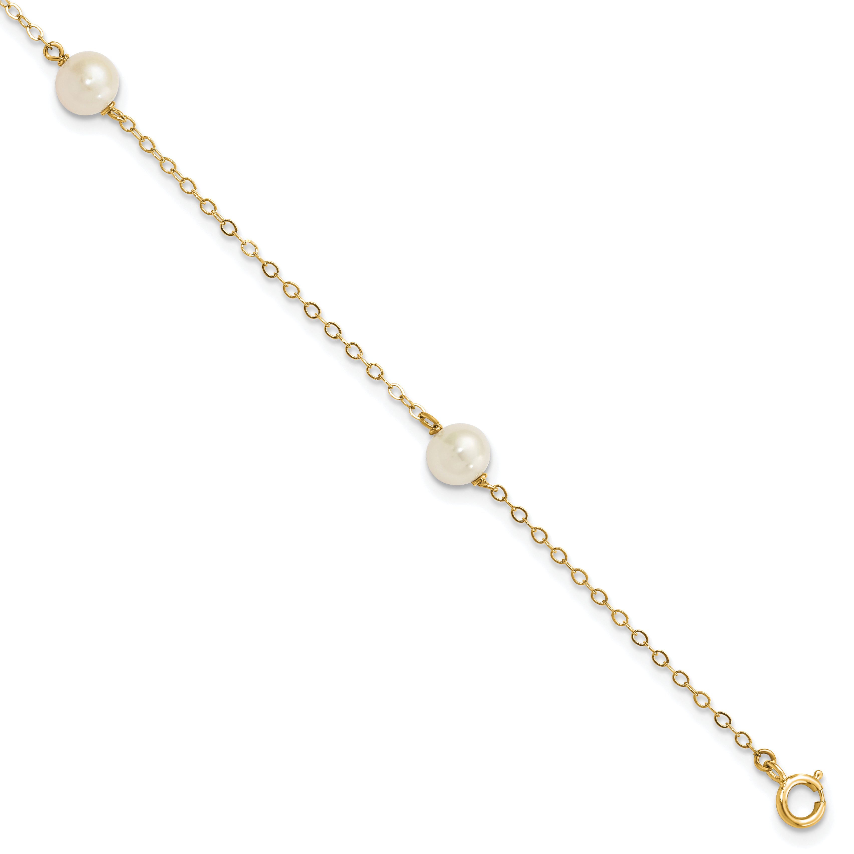 10 Karat 5-6mm White Near-Round Freshwater Cultured Pearl 3-Station 7.25 inch Bracelet | Sophia Jewelers
