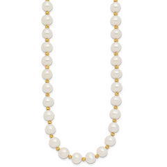 14k 8-9mm White Near-Round Freshwater Cultured Pearl and Diamond-cut Beaded 18 inch Necklace