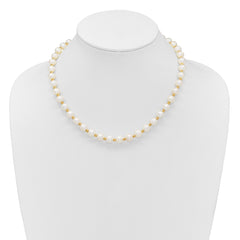 14k 8-9mm White Near-Round Freshwater Cultured Pearl and Diamond-cut Beaded 18 inch Necklace
