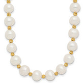 14k 8-9mm White Near-Round Freshwater Cultured Pearl and Diamond-cut Beaded 18 inch Necklace