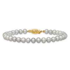 14k 5-6mm Grey Near Round Freshwater Cultured Pearl 7.5 inch Bracelet