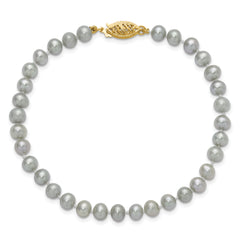 14k 5-6mm Grey Near Round Freshwater Cultured Pearl 7.5 inch Bracelet