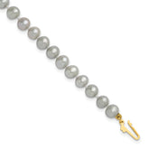 14k 5-6mm Grey Near Round Freshwater Cultured Pearl 7.5 inch Bracelet
