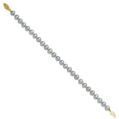 14k 6-7mm Grey Near Round Freshwater Cultured Pearl 7.5 inch Bracelet