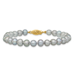 14k 6-7mm Grey Near Round Freshwater Cultured Pearl 7.5 inch Bracelet
