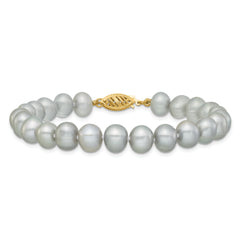 14k 7-8mm Grey Near Round Freshwater Cultured Pearl 7.5 inch Bracelet