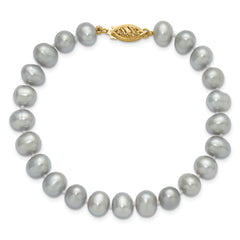 14k 7-8mm Grey Near Round Freshwater Cultured Pearl 7.5 inch Bracelet