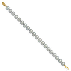 14K 8-9mm Grey Near Round Freshwater Cultured Pearl 7.5 inch Bracelet