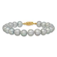 14K 8-9mm Grey Near Round Freshwater Cultured Pearl 7.5 inch Bracelet
