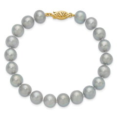 14K 8-9mm Grey Near Round Freshwater Cultured Pearl 7.5 inch Bracelet