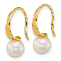 14k Polished 6-7mm Round White South Sea Saltwater Cultured Pearl Dangle Earrings