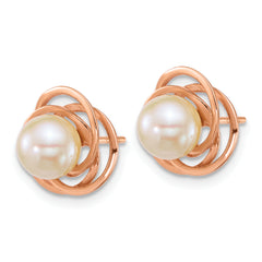14k Rose Gold Polished 6-7mm Round White South Sea Saltwater Cultured Pearl Love Knot Post Earrings