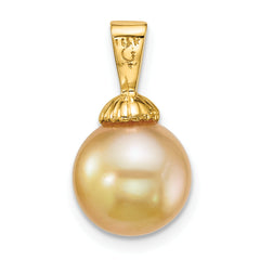 14k Polished 9-10mm Round Golden South Sea Saltwater Cultured Pearl Pendant