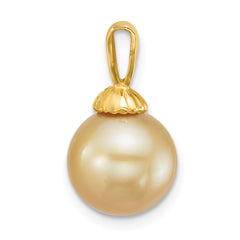 14k Polished 10-11mm Round Golden South Sea Saltwater Cultured Pearl Pendant