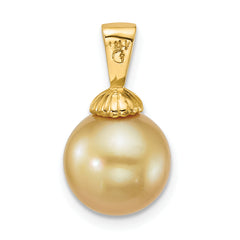 14k Polished 10-11mm Round Golden South Sea Saltwater Cultured Pearl Pendant