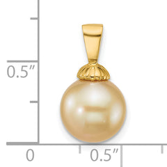 14k Polished 10-11mm Round Golden South Sea Saltwater Cultured Pearl Pendant