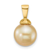 14k Polished 10-11mm Round Golden South Sea Saltwater Cultured Pearl Pendant