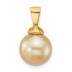 14k Polished 10-11mm Round Golden South Sea Saltwater Cultured Pearl Pendant