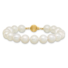 14k Polished 9-10mm Near-Round White Freshwater Cultured Pearl 7.5 inch Bracelet