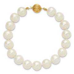 14k Polished 9-10mm Near-Round White Freshwater Cultured Pearl 7.5 inch Bracelet