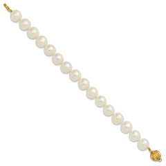 14k Polished 10-11mm Near-Round White Freshwater Cultured Pearl 7.5 inch Bracelet