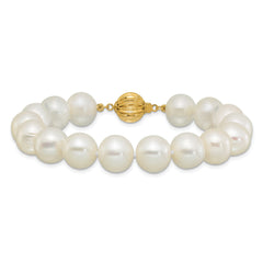 14k Polished 10-11mm Near-Round White Freshwater Cultured Pearl 7.5 inch Bracelet