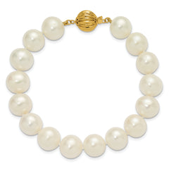 14k Polished 10-11mm Near-Round White Freshwater Cultured Pearl 7.5 inch Bracelet