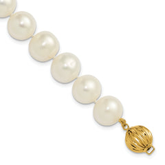 14k Polished 10-11mm Near-Round White Freshwater Cultured Pearl 7.5 inch Bracelet