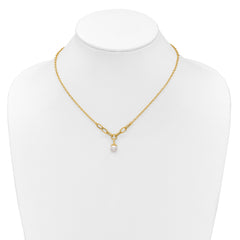 14k Polished 8-9mm Near Round Freshwater Cultured Pearl Dangle 16.75 inch Necklace