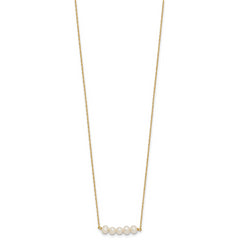 14k Polished 4-5mm Semi-Round White Freshwater Cultured 5-Pearl Bar 19.5 inch Necklace