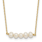 14k Polished 4-5mm Semi-Round White Freshwater Cultured 5-Pearl Bar 19.5 inch Necklace