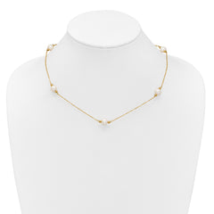 14k Polished 8-9mm Near-Round White Freshwater Cultured Pearl 5-Station 18 inch Necklace