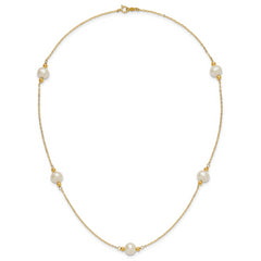 14k Polished 8-9mm Near-Round White Freshwater Cultured Pearl 5-Station 18 inch Necklace