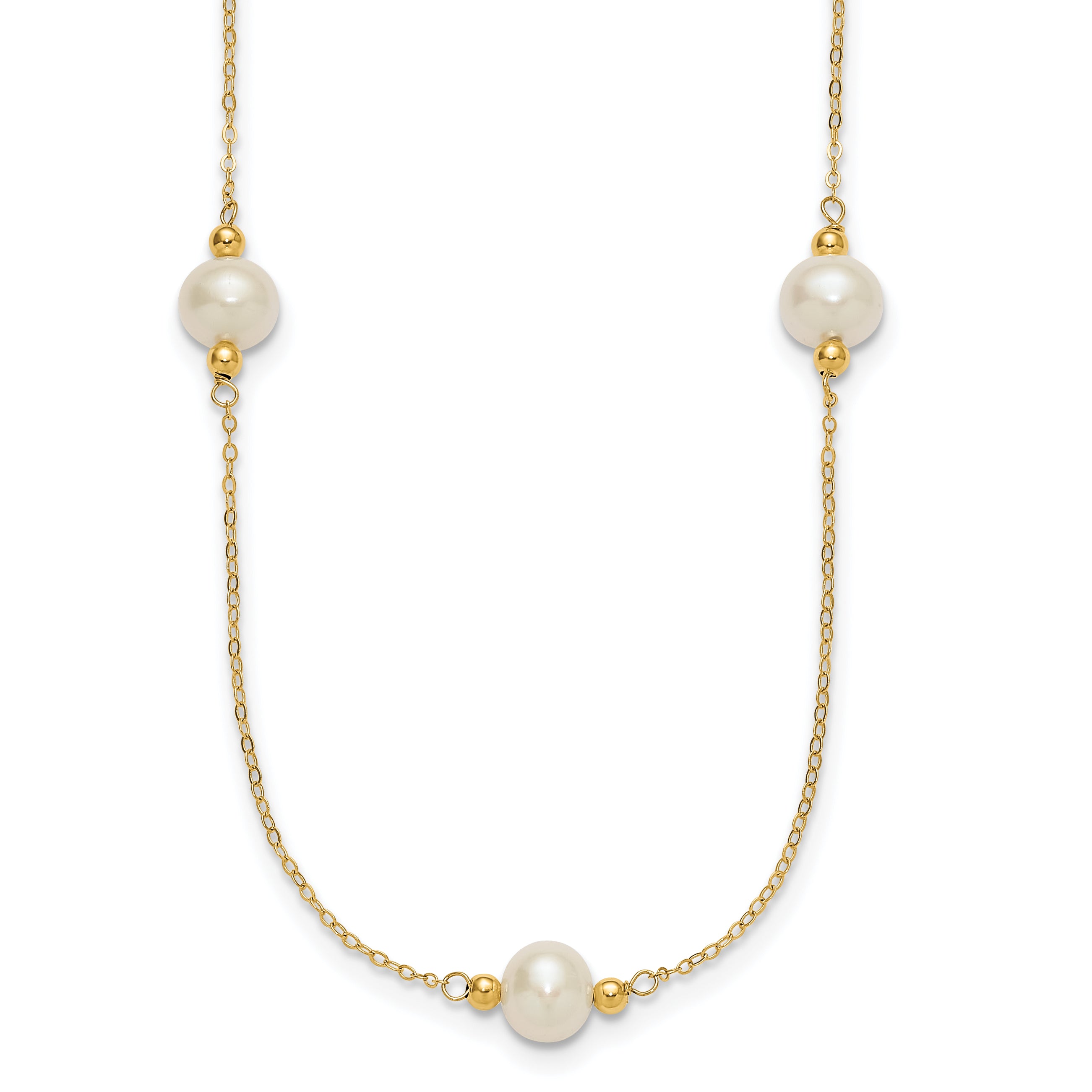 14k Polished 8-9mm Near-Round White Freshwater Cultured Pearl 5-Station 18 inch Necklace