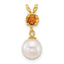14k Polished 7-8mm Round White Freshwater Cultured Pearl Dangle and Citrine Pendant