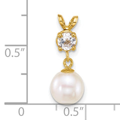 14k Polished 7-8mm Round White Freshwater Cultured Pearl Dangle and White Topaz Pendant