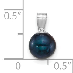 14k White Gold Polished 7-8mm Round Black Freshwater Cultured Pearl Pendant