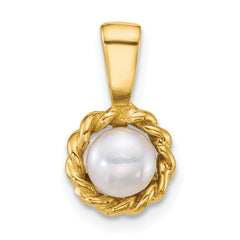 14k Polished 5-6mm Button White Freshwater Cultured Pearl Twisted Edge Pendant
