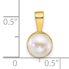 14k Polished 7-8mm Button White Freshwater Cultured Pearl Pendant