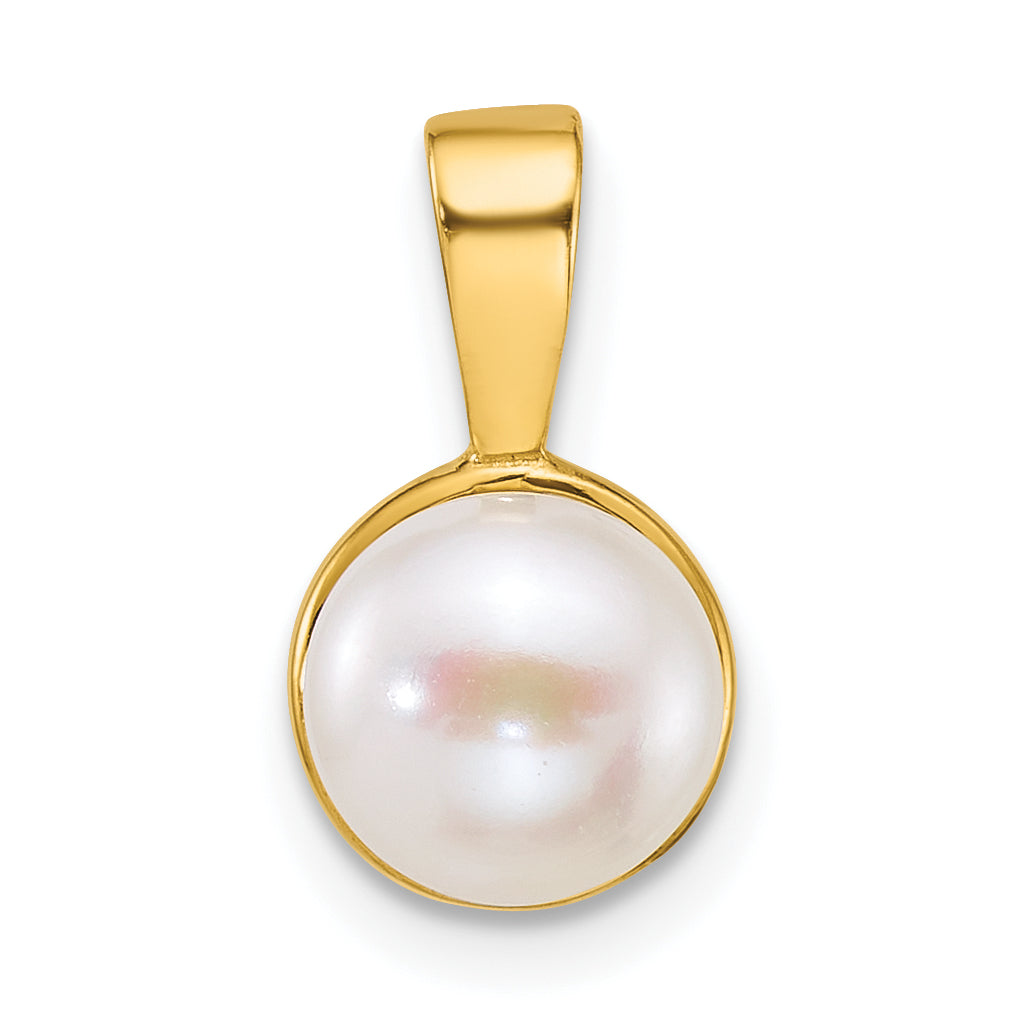 14k Polished 7-8mm Button White Freshwater Cultured Pearl Pendant