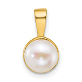 14k Polished 7-8mm Button White Freshwater Cultured Pearl Pendant