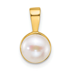 14k Polished 7-8mm Button White Freshwater Cultured Pearl Pendant