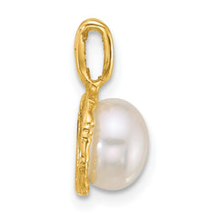 14k Polished 7-8mm Button White Freshwater Cultured Pearl Pendant