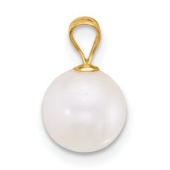 14k Polished 8-9mm Round White Freshwater Cultured Pearl Pendant