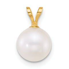 14k Polished 8-9mm Round White Freshwater Cultured Pearl Pendant