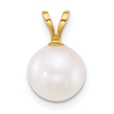 14k Polished 8-9mm Round White Freshwater Cultured Pearl Pendant