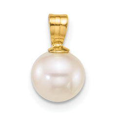 14k Polished 7-8mm Round White Freshwater Cultured Pearl Pendant