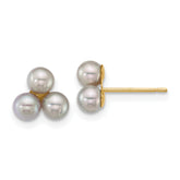 14k Polished 3-4mm Button Grey Freshwater Cultured 3-Pearl Post Earrings