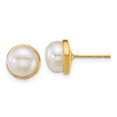 14k Polished 7-8mm Button White Freshwater Cultured Pearl Post Earrings